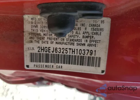 1996 Honda Civic Cx from USA, damaged, VIN 2HGEJ6325TH103791